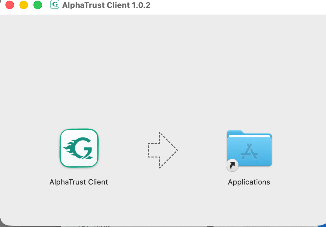 macOS 安装向导：将 AlphaTrust Client 拖入 Applications